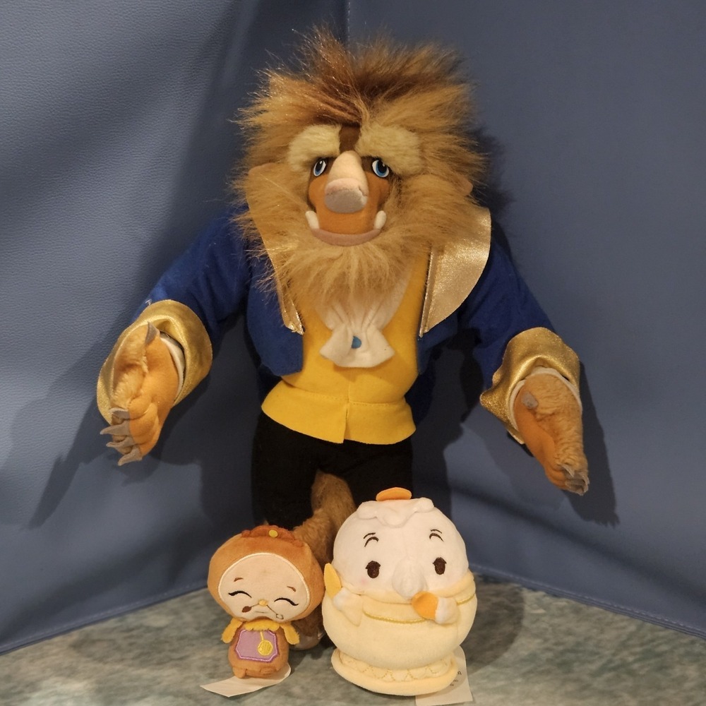 Disney Beauty and the Beast Plush Bundle Beast Chip Mrs Potts Lumiere Cogsworth - Picture 3 of 14